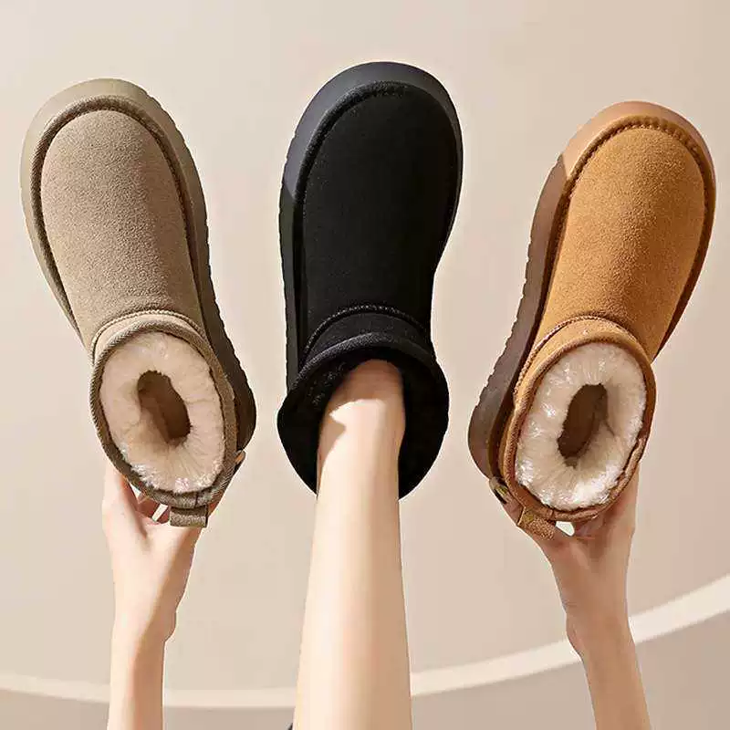 Снежные сапоги женский 2024 новый корейский осенний и зимний толстый дно плюс бархат толстые короткие сапоги противоскользящие теплые хлопчатобумажные туфли