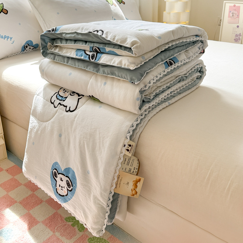 Colcha de verano de hilo de doble capa de verano, versión delgada, lavable a máquina, dormitorio de estudiantes, colcha de aire acondicionado, colcha doble de verano