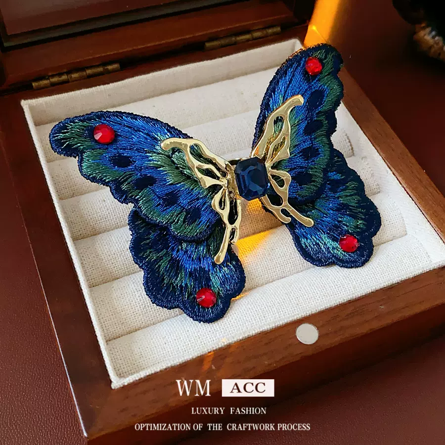 中古vintage蝴蝶镶钻开口戒指超仙复古ins食指戒小众高级感手饰女