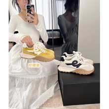 香港拼色休闲阿甘鞋女2025春季新款百搭厚底运动老爹鞋芭蕾德训鞋