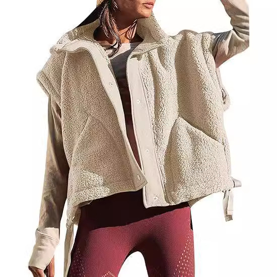 Europa y América del otoño y el invierno de las nuevas mujeres de lana-como chaleco sin mangas casual chaleco chaqueta de gran tamaño Chaleco con bolsillo image 4