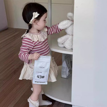 女童条纹娃娃衫套装秋季衣服韩版童装儿童套装2025秋款宝宝秋装