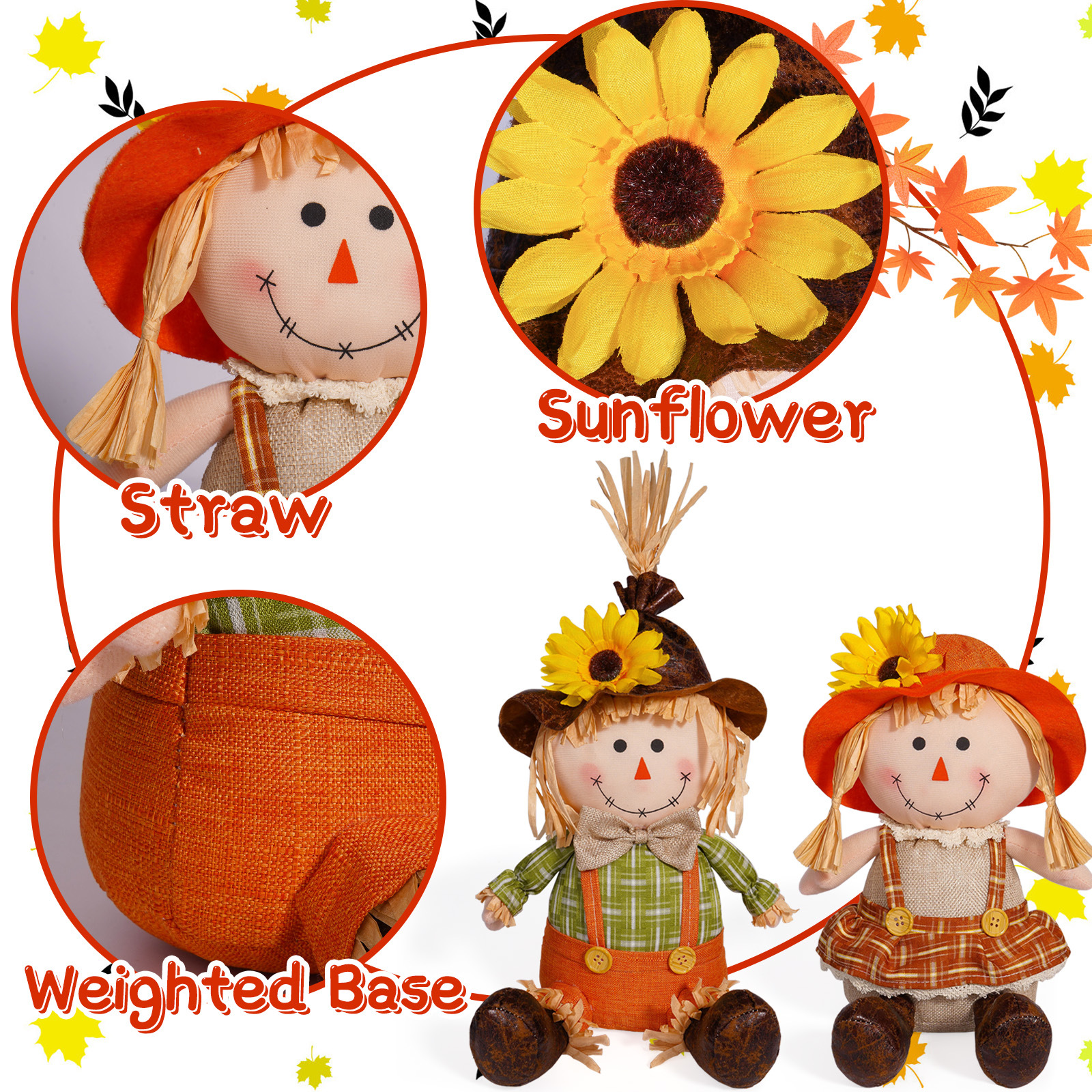 Transfronterizos nuevo hombre de paja de otoño girasol decoración muñeca de paja decoración decoración del festival de cosecha