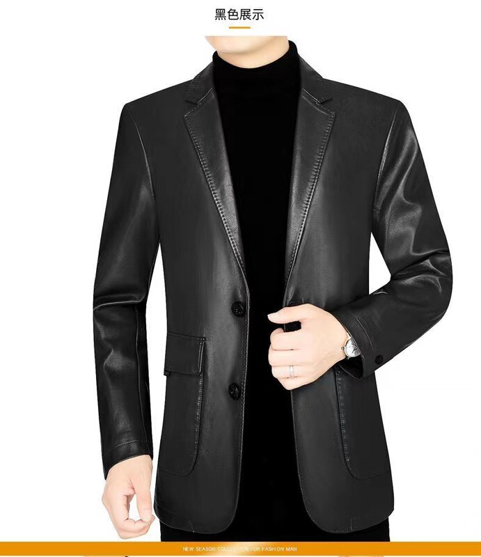 Spring and Autumn Men's Suit Collar Leather Jacket Korean Style Pu Leather Jacket Men's Slim Fit Men's Casual Versatile Small Suit Jacket