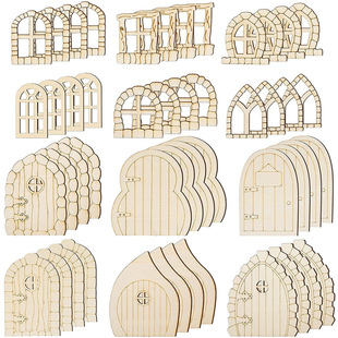 Wooden Fairy Door's Unewal Mini Window Blant DIY Elf Garden Home Decoration Christmas Festival Towing