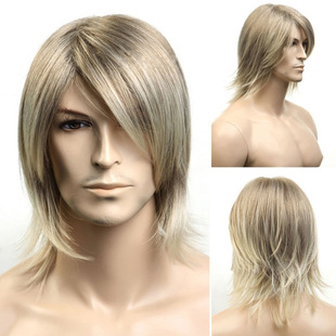 Foreign trade new men's wig Golden European and American style spot generation hair cosplay animation chemical fiber men's short hair headgear
