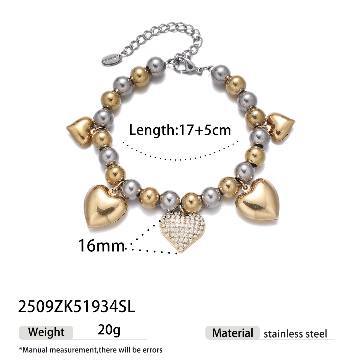 Alta Europa y los Estados Unidos joyas exquisitas de acero inoxidable diamante completo amor brazalete de cuentas hecha a mano in joyas de moda
