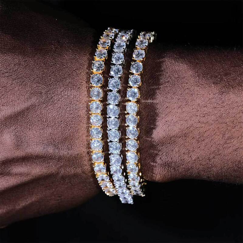 Cross-Border European and American Hip-Hop Popular Zircon Tennis Chain Jewelry for Women, High-End Jewelry Accessories, Full Diamond Men's Bracelet