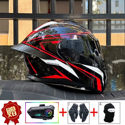 Bluetooth open-face helmet with dual visors, full-face — Motosiklet dəbilqələri - m-red-track-tea-mirror-y10-bluetooth-headset
