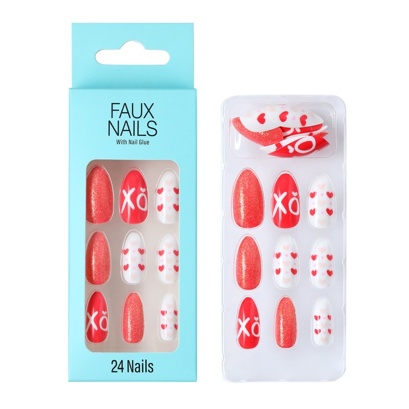 24 Pieces of New Heart Valentine's Day Fake Nails 2022 Export Adult Fake Nails Nail Patches