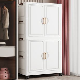 Folding Storage Cabinet, Installation-Free, Large-Capacity Children's Wardrobe, Double-Door Sundry Storage Cabinet, Simple Wheeled Storage Cabinet