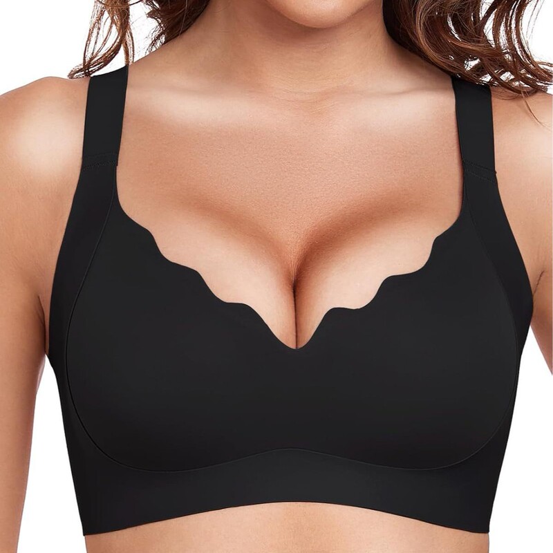 Quttlzze Women's Fan-Shaped Lift-Up Bra, Wireless, Butter-Soft, Gathered, V-Neck