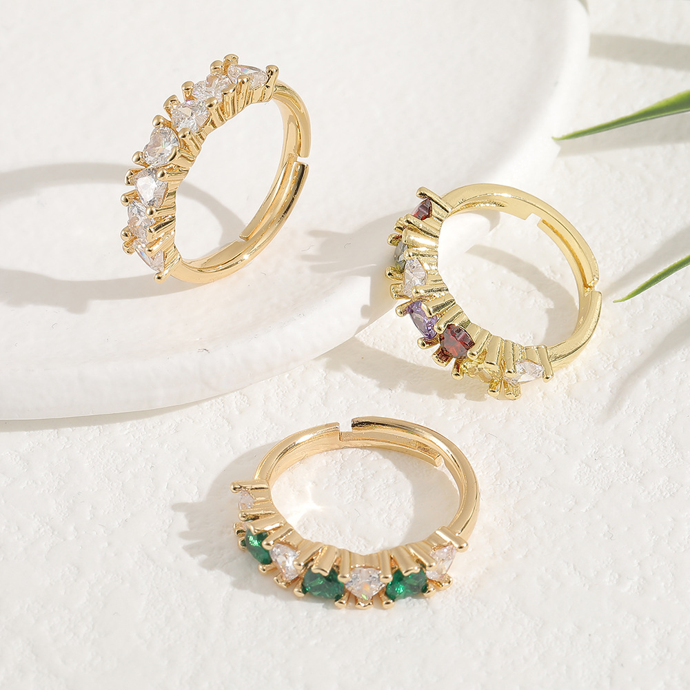 New womenu0027s hand jewelry copper inlaid zircon heart-shaped ring