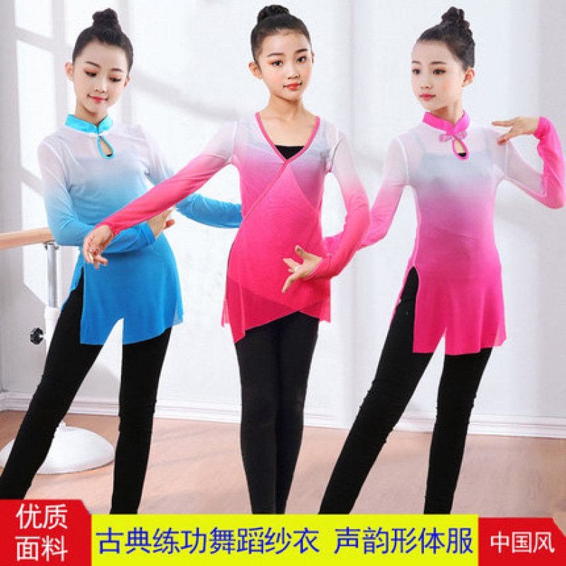 Children's Dance Practice Clothing Women's Suit Adult Modern Chinese Classical Folk Dance Body Rhyme Mesh Top