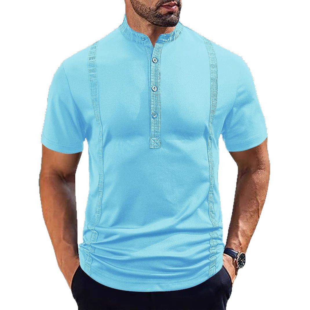 Camisas de hombre de verano transfronterizas europeas y americanas Amazon TEMU nuevos productos casuales de algodón perla de tela pequeña polo de manga corta