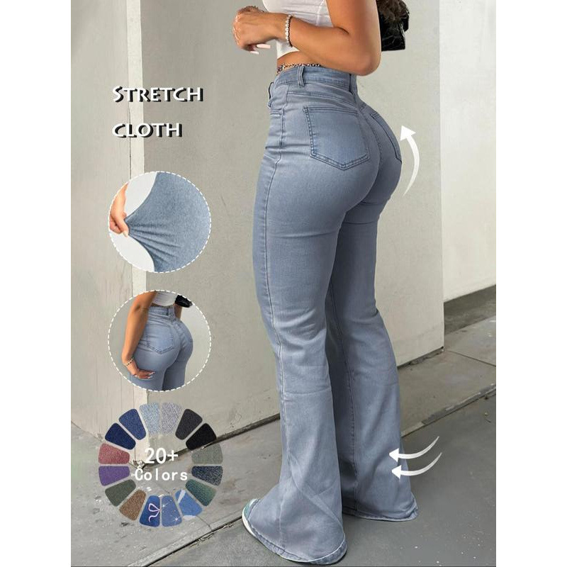 2025 New Cross-Border Dropshipping Women's High-Waisted Flared Jeans Casual Fit Button Fly