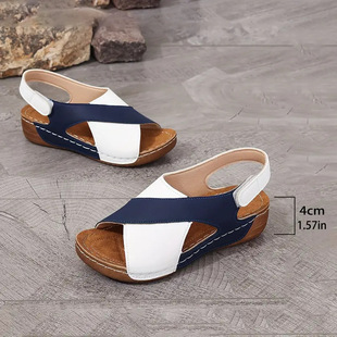 2024 summer new thick-soled fish mouth color matching foreign trade women's shoes plus size hook and loop hollow beach shoes