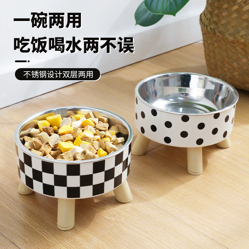 Hawo nuevo en caja simple lunares de acero inoxidable para mascotas cubilete cuello protección antideslizante gato tazón vajilla suministros