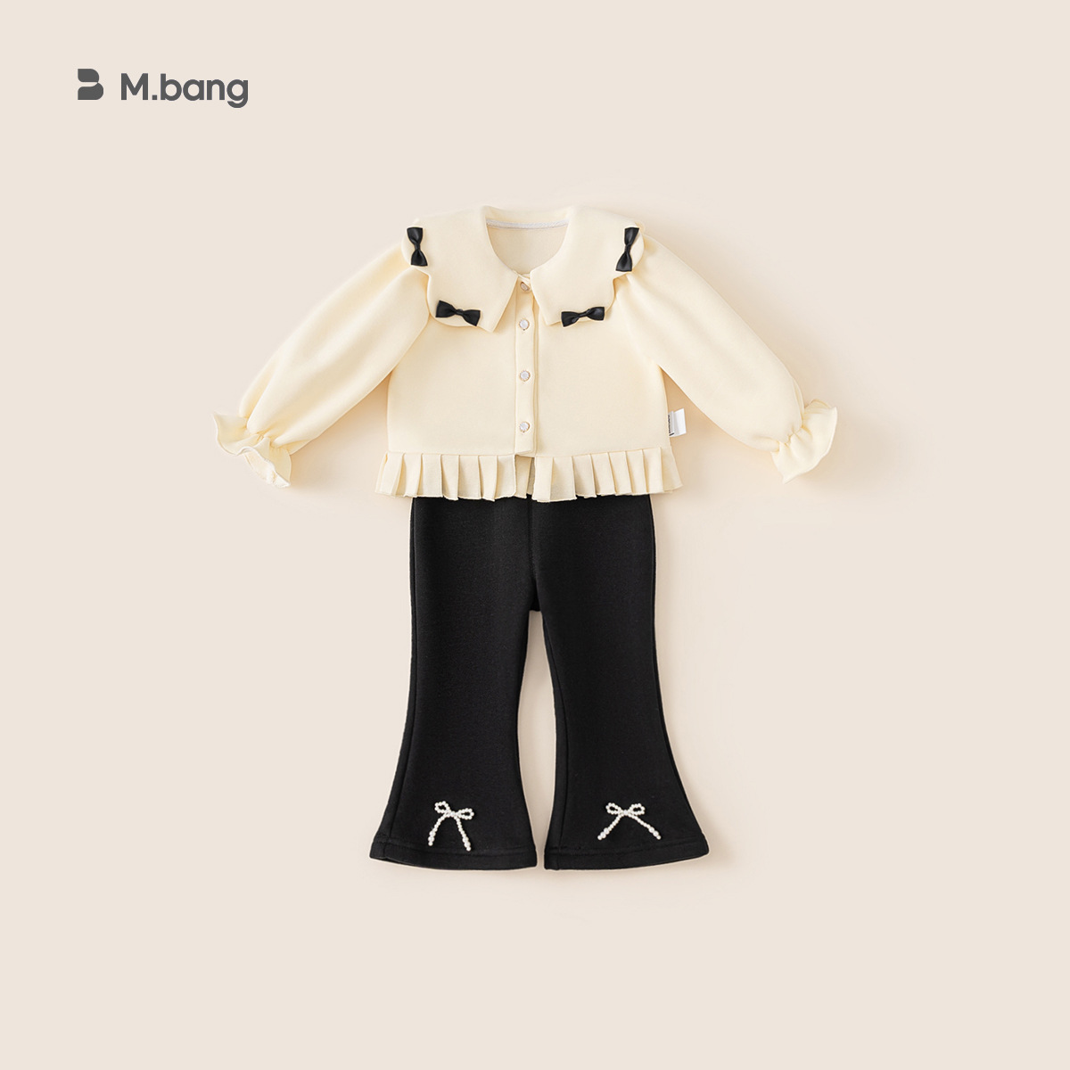 Conjunto de Dos Piezas para Niñas Youbao, Primavera y Otoño, Estilo Chanel, Ropa Infantil, Chaqueta con Solapa y Lazo, Pantalones Acampanados