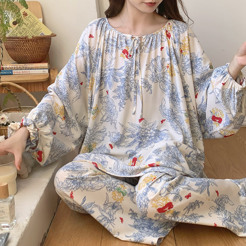 厂家直销睡衣女绵绸薄款家居服可外穿加肥加大200斤可穿棉绸套装|undefined