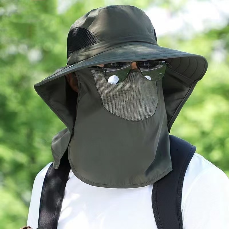 Sombrero solar de pesca al aire libre máscara de hombre sombrero de recolección de té sombrero super gran sombrero de pescador anti-UV