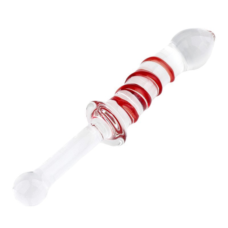 Glass Double-Ended Dildo, Manual Anal Beads & G-spot Wand, Red Crystal Design — detail image 21