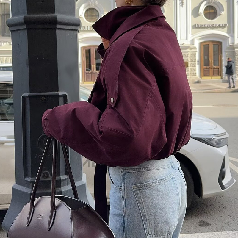 跨境女装批发秋季新款欧美风休闲显瘦时尚百搭纯色双领夹克外套|undefined