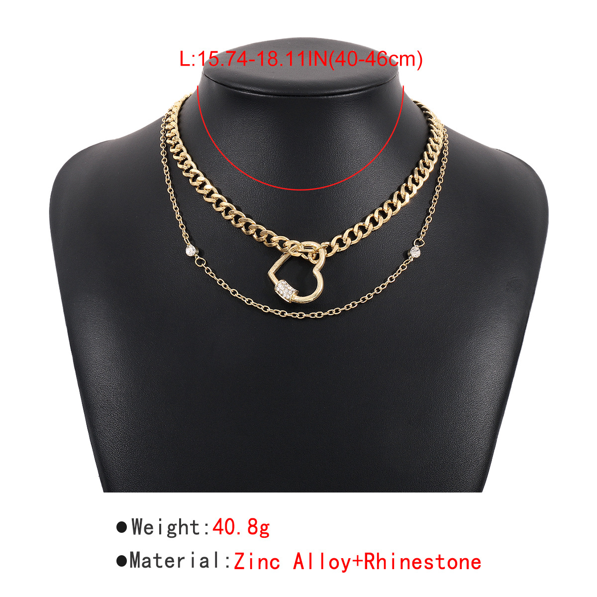 Fashion Geometric Heart Shape Double Layer Inlaid Rhinestone Alloy Necklace display picture 2