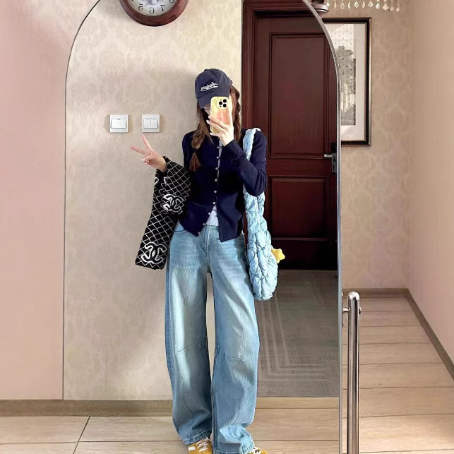 Lightweight, Flowy Cut Jeans! Unique Patchwork Design, Loose and Casual New Light Blue Jeans 6051