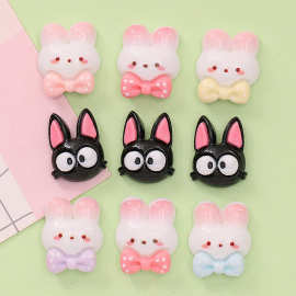 可爱迷你领结兔黑猫 diy奶油胶手机壳发饰发夹 树脂饰品配件批发