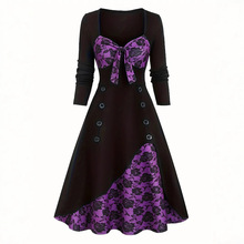 秋冬新款 时尚印花修身连衣裙 长袖拼接连衣裙