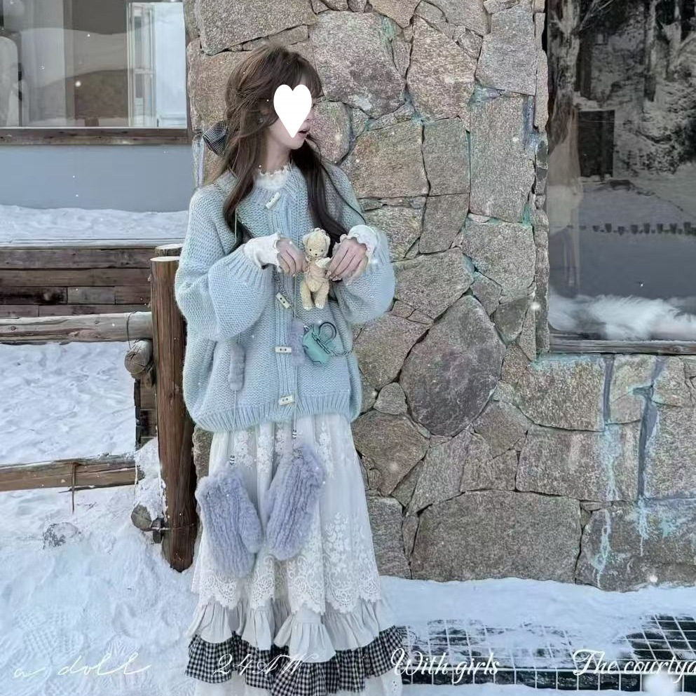 甜美复古森系高腰显瘦百搭拼接中长款半身裙设计感A字裙冬季新款