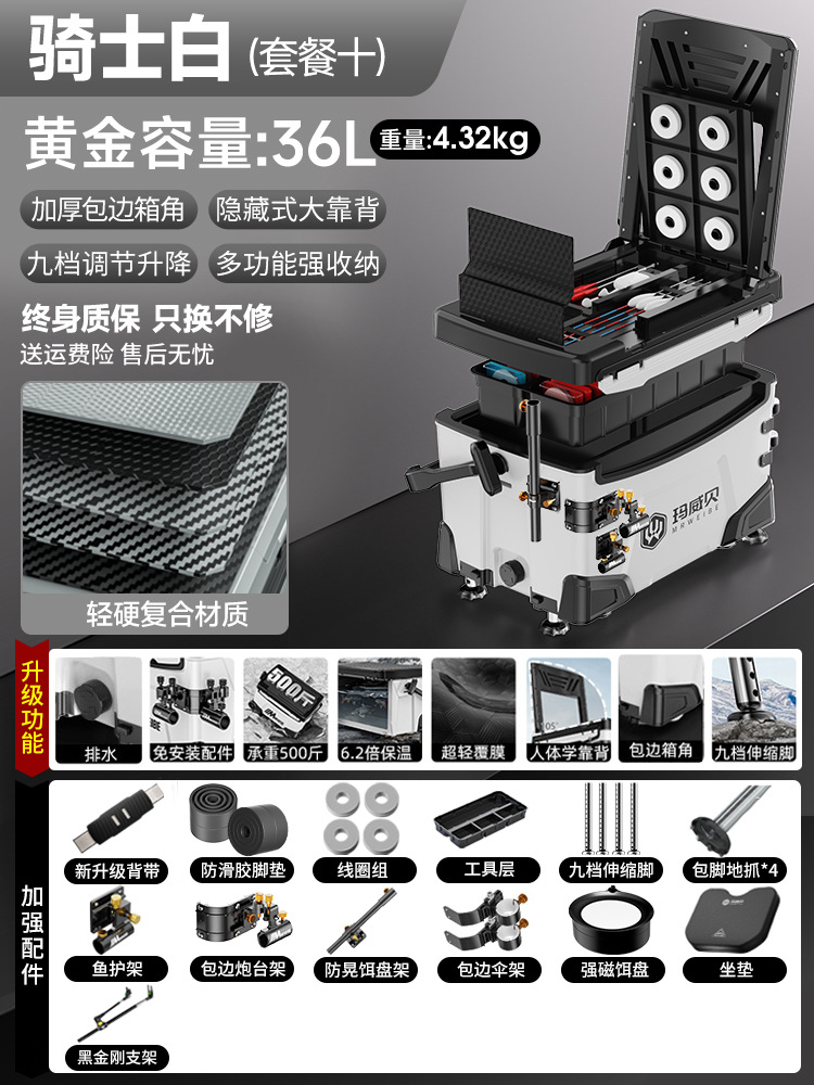 Caja de pesca completa nueva caja de pesca multifuncional ultra ligera de 36 litros, caja de pesca especial de pesca de Taiwán, caja de pesca salvaje, equipo de pesca.