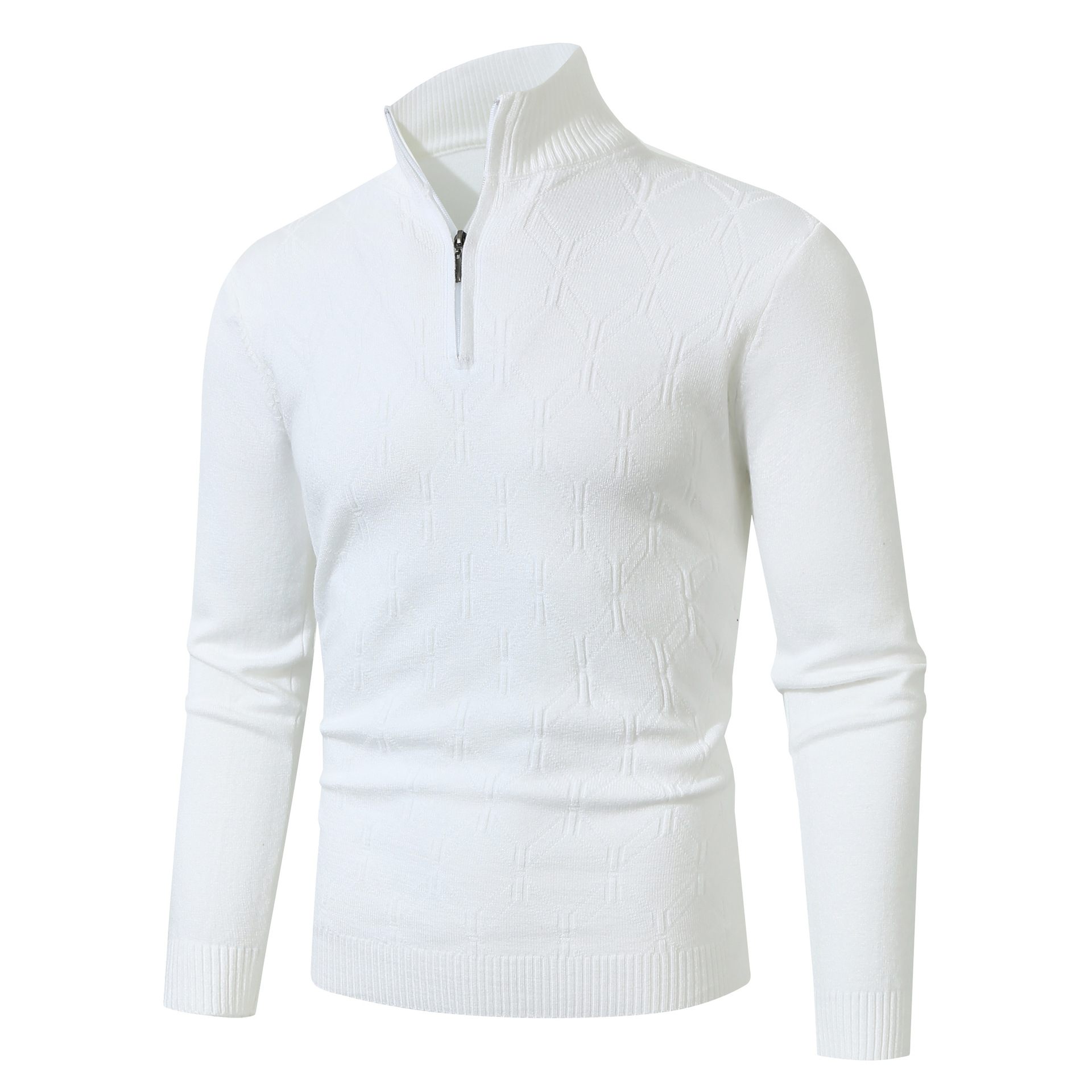 Męski sweter dzianinowy z kołnierzem stójką i zamkiem błyskawicznym do połowy, swobodny sweter z długim rękawem na jesień i zimę, ściągacz u dołu, nadaje się do prania w pralce, dopasowany krój_voghion.com