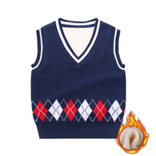 清仓儿童秋冬加绒保暖校服背心童装学院风马甲针织衫毛衣跨境外贸