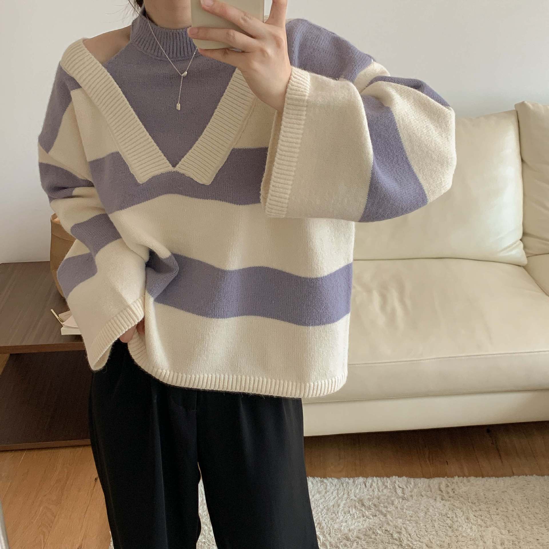 24 invierno Puyuan ropa privada de mujer de cachemira cuello grueso cuello colgante suéter suelto