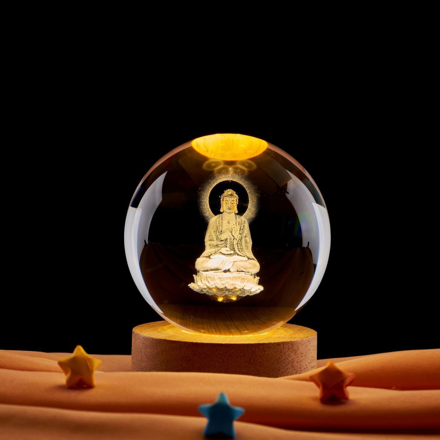 Lámpara de noche de bolas de cristal de loto Zen creativo chino decoración de escritorio decoración del gabinete de entrada decoración del dormitorio regalo