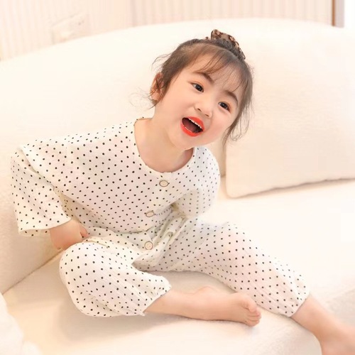 Children's sleepwear set baby cartoon pure cotton gauze for boys and girls, 9/10 sleeve home clothes for girls