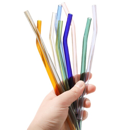 Manufacturer's new creative Japanese glass straw juice milk drink milk tea colored glass straight tube bent pipe straw