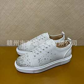 cl andgz低帮鞋头钻男鞋麂皮红底鞋休闲运动板鞋灰色散钻厚底女鞋