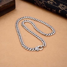 厂家批发s925纯银六字真言问号扣男士项链泰银饰品复古工艺古巴链