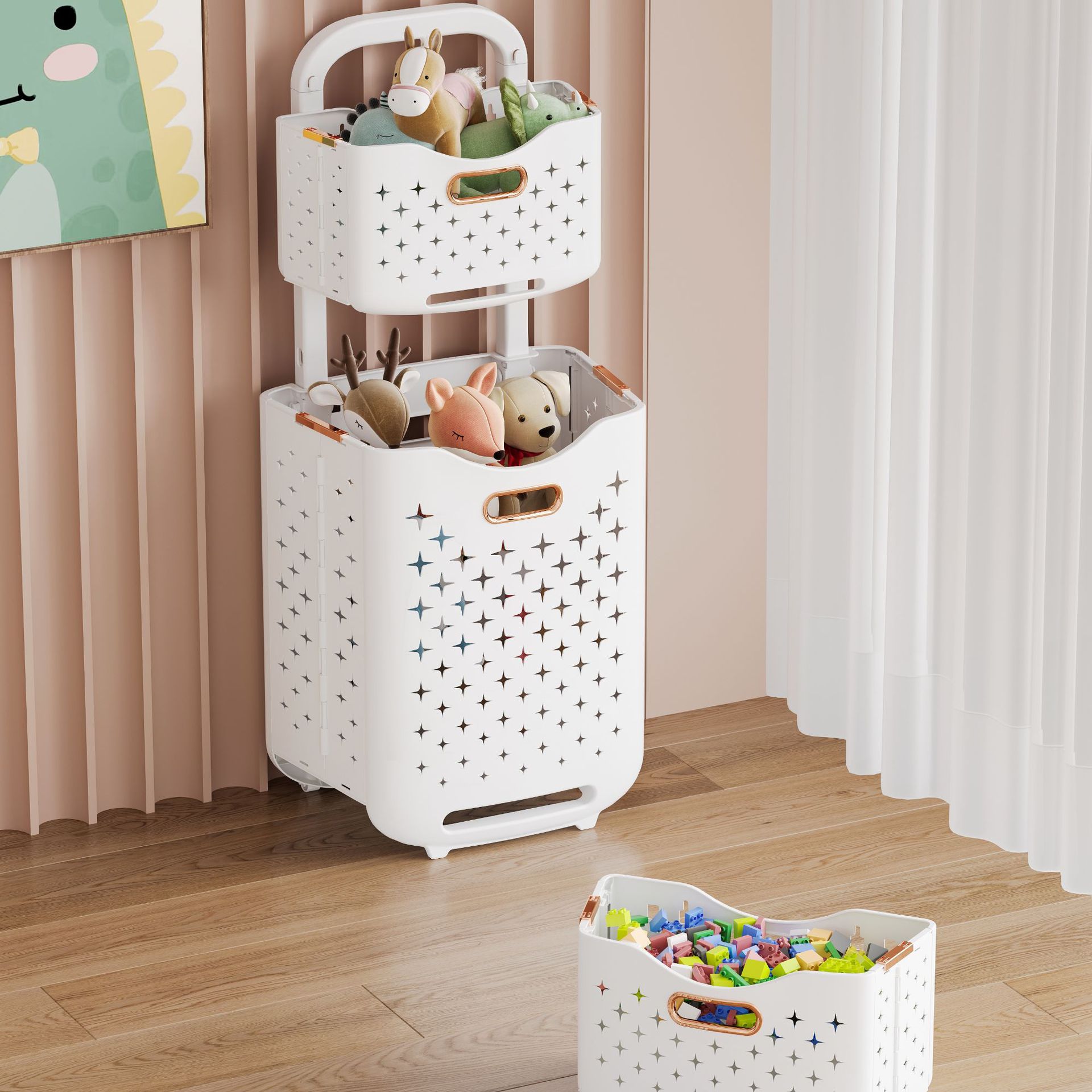 Cesta de ropa sucia multicapa Cesta de almacenamiento de ropa Cesta de ropa sucia de baño de baño Cesta de ropa sucia de tres capas móvil Cesta de ropa sucia montada en la pared