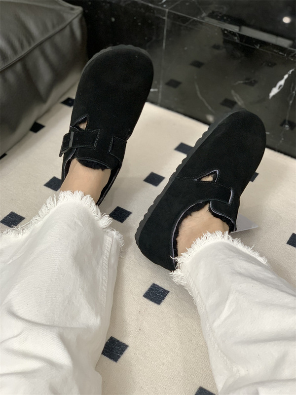 毛毛鞋豆豆鞋秋冬女棉鞋一脚蹬真皮羊毛里保暖加绒勃肯鞋厚底男士|undefined
