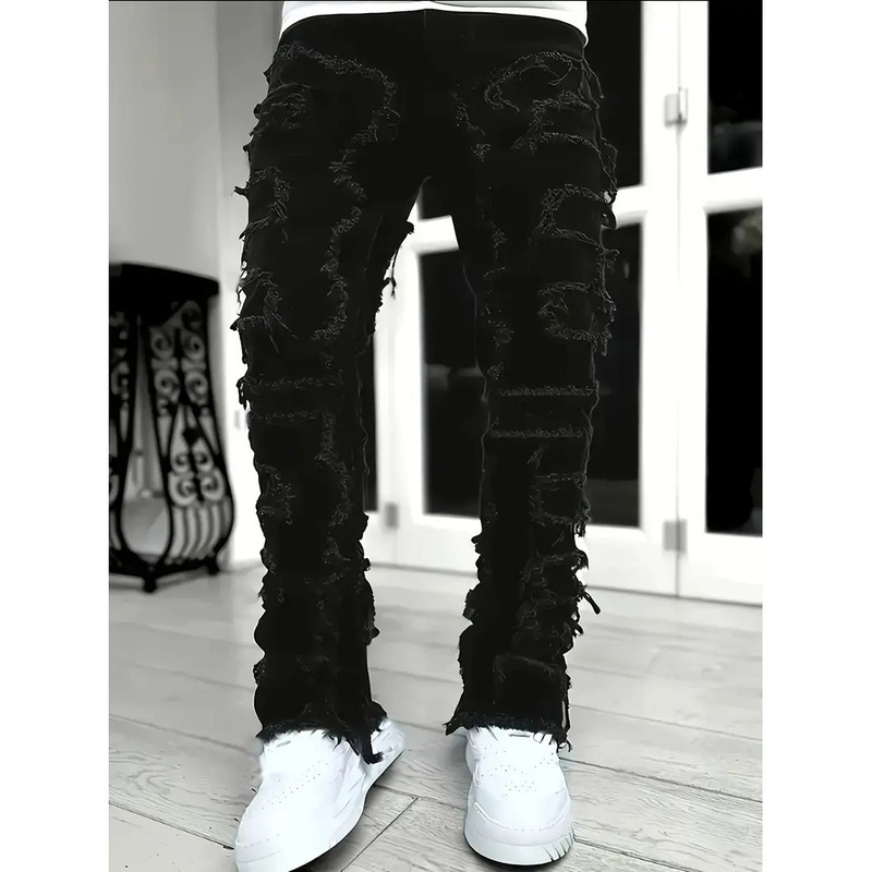 Tassel Jeans Black Fashion Cross-Border New Spring and Autumn Men's Trendy Versatile Ins Straight Pants Youth Slim Fit Tassel Jeans Black Fashion Cross-Border New Spring and Autumn Men's Trendy Versatile Ins Straight Pants Youth Slim Fit