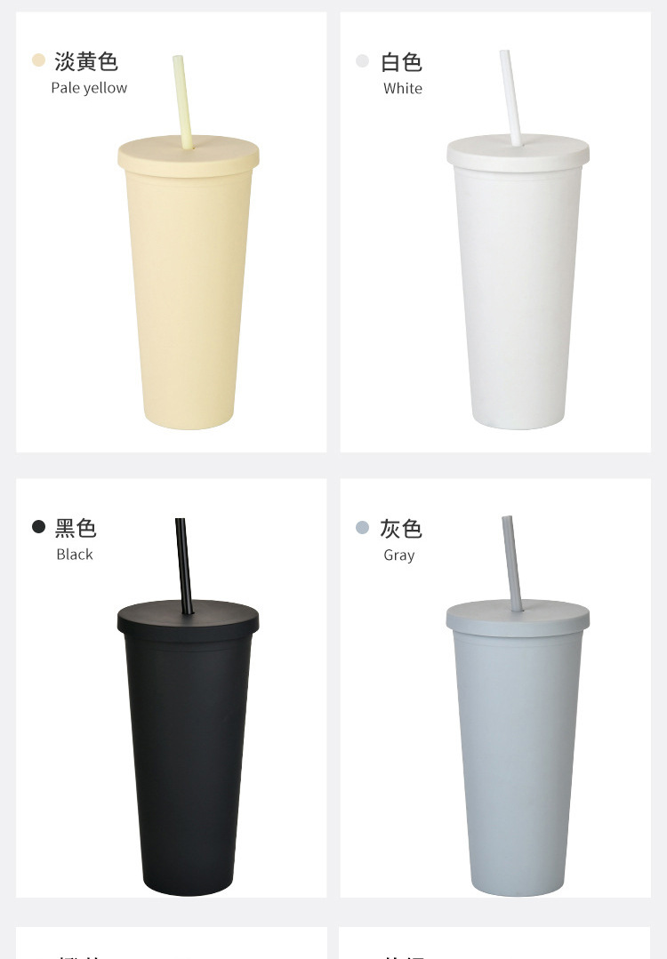 Fashion Style Double-layer Plastic Straw Cup With Lid 24oz Large-capacity Plastic Frosted Ready-to-hand Water Cup