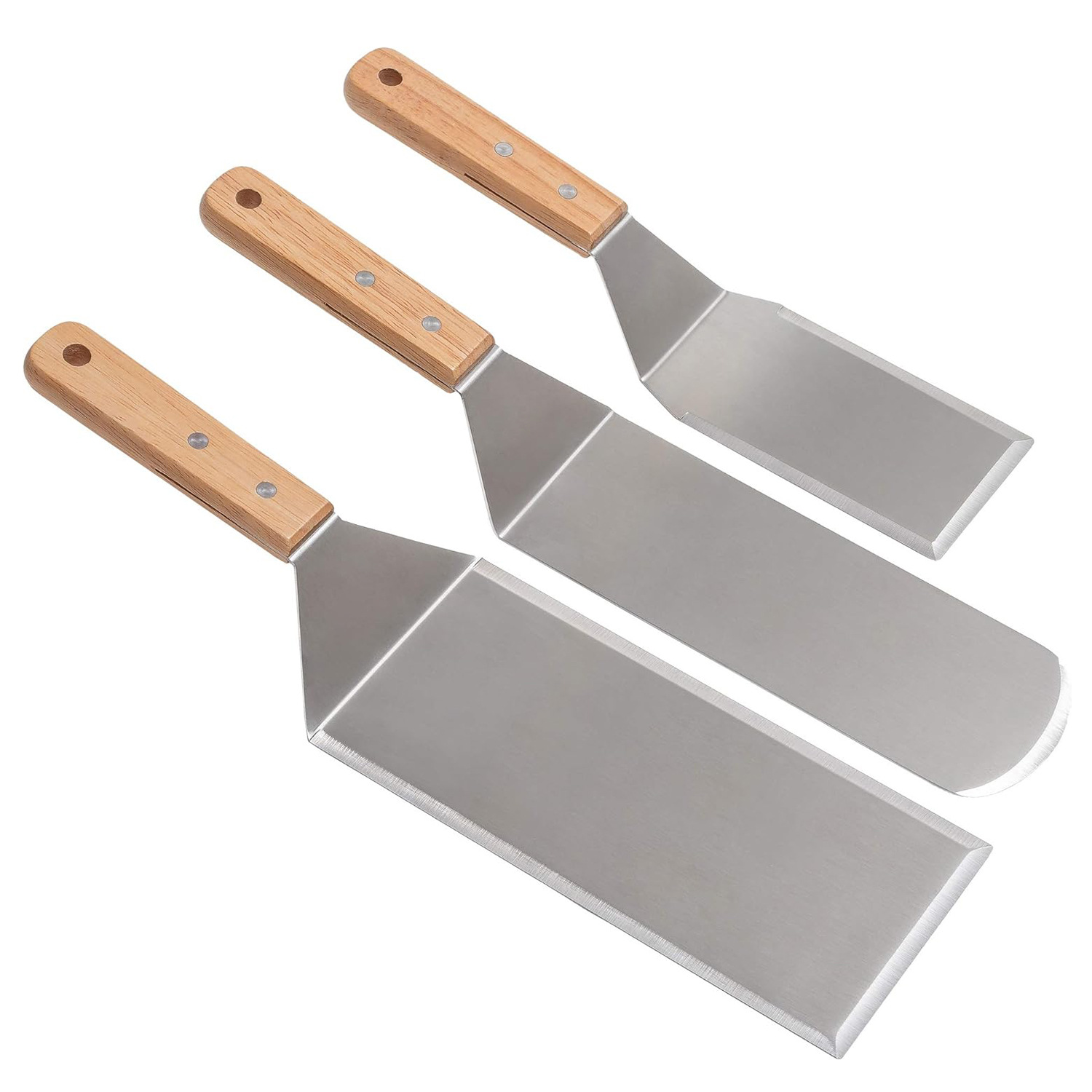 Amazon Hot sale acero inoxidable parrilla herramienta set al aire libre barbecue hierro guisado mango de madera cocinar combinación de cocina de grasa