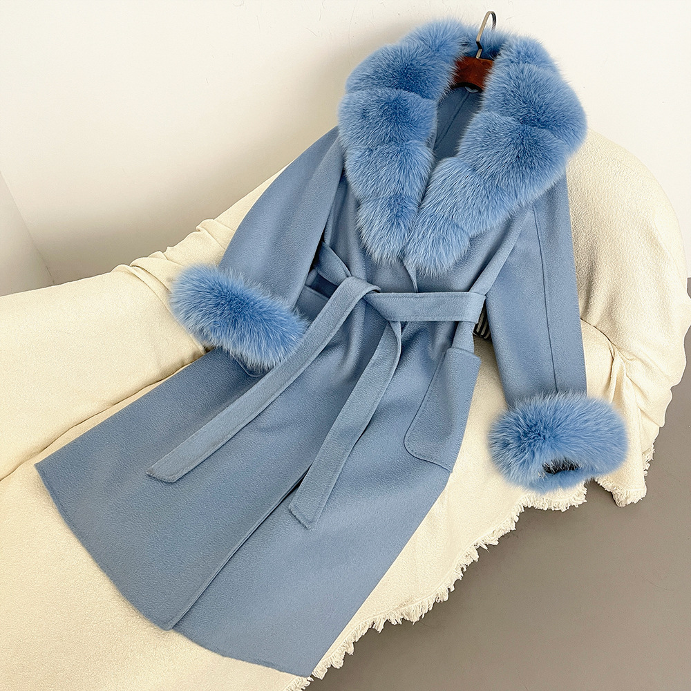Women's Clothing Oversized Real Fox Fur Collar Pure Wool Women's Loose Autumn And Winter New High-end Coat_voghion.com