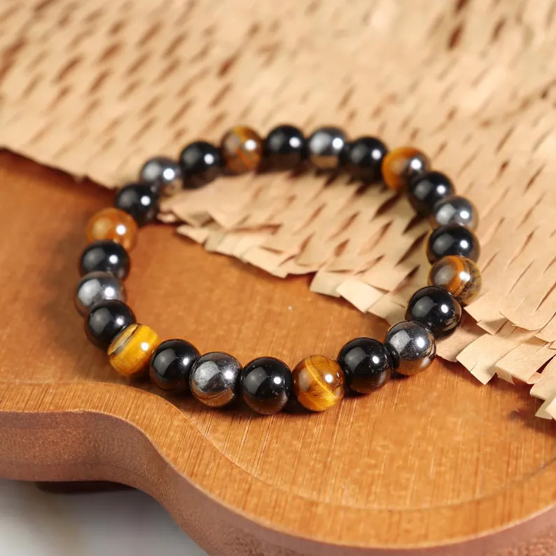Fashionable Woven Rope Double-row Natural Tiger Eye Black Agate Stone Bracelet, European And American Cross-border_voghion.com