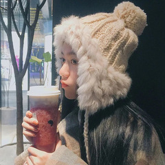 兔毛包头帽大头围帽子女冬季针织毛线帽加厚保暖护耳东北雷锋帽潮