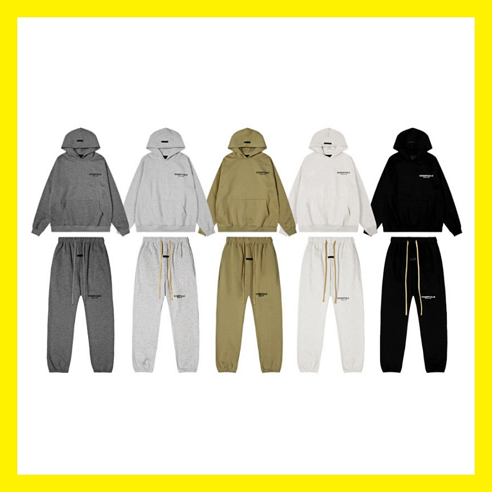 FOG Temporada 8 ESSENTIALS Marca de moda Impresión de acero pareja Suelta con capuchilla Pantalones Set
